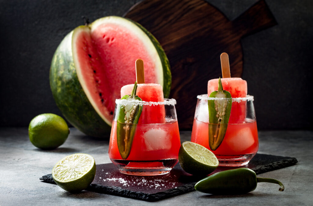 Spicy,Watermelon,Popsicle,Margarita,Cocktail,With,Jalapeno,And,Lime.,Mexican
