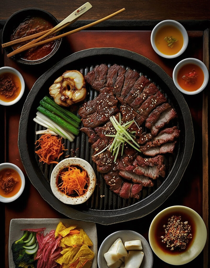 Korean-bbq-on-table-with-variety-of-sauces