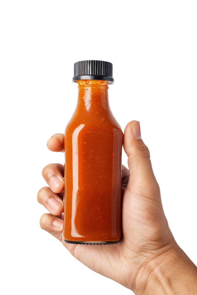 Hand-holding-bottle-of-hot-sauce-ketchup-food