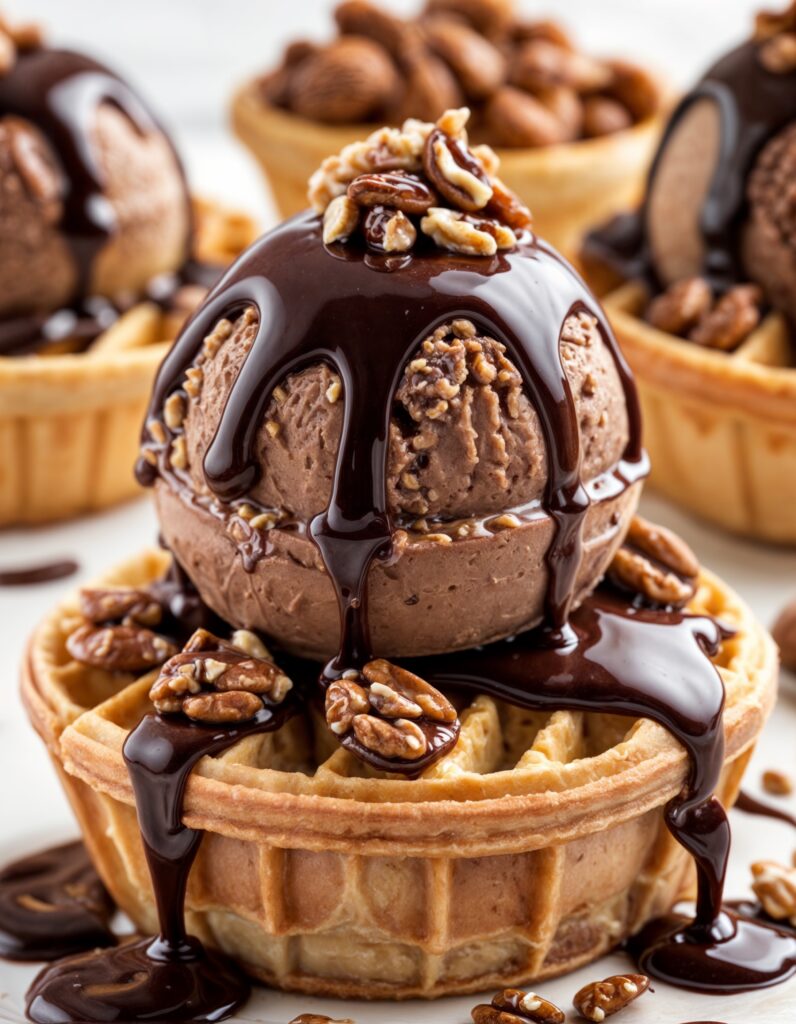 chocolate-waffle-cake-with-a-scoop-of-chocolate-ice-cream-and-topped