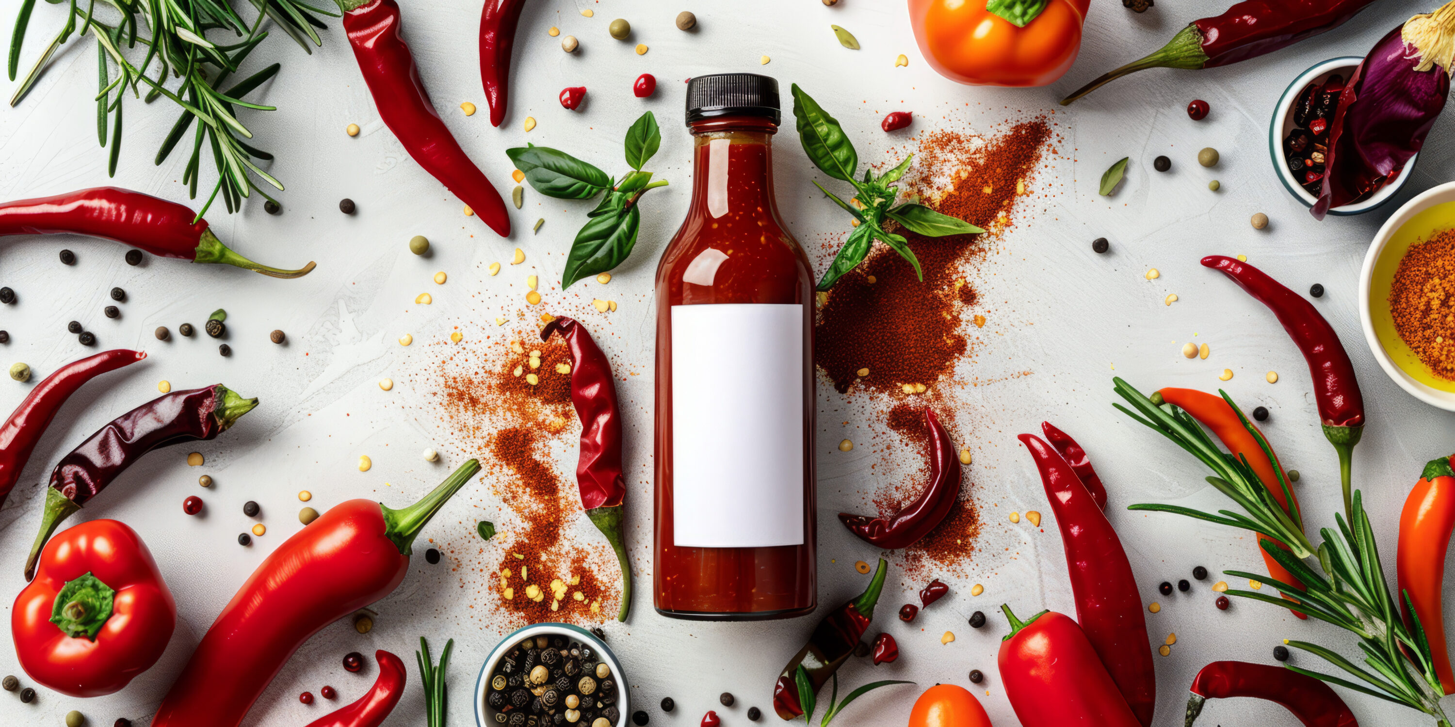 bottle-of-hot-sauce-for-retail-brand-surrounded-by-scattered-chili-peppers-and-spices