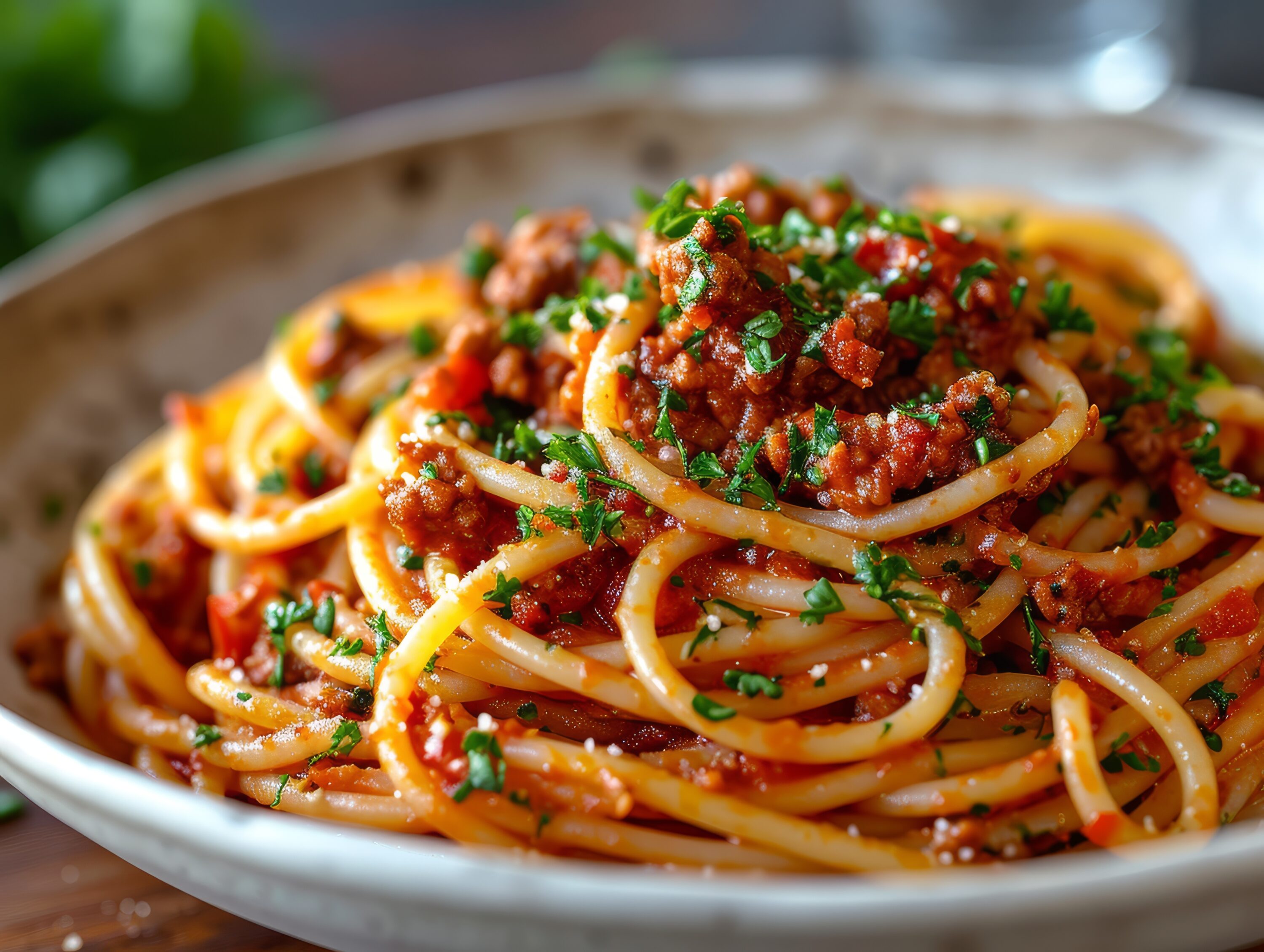 spaghetti-with-a-savory-bolognese-sauce-topped-with-fresh-parsley