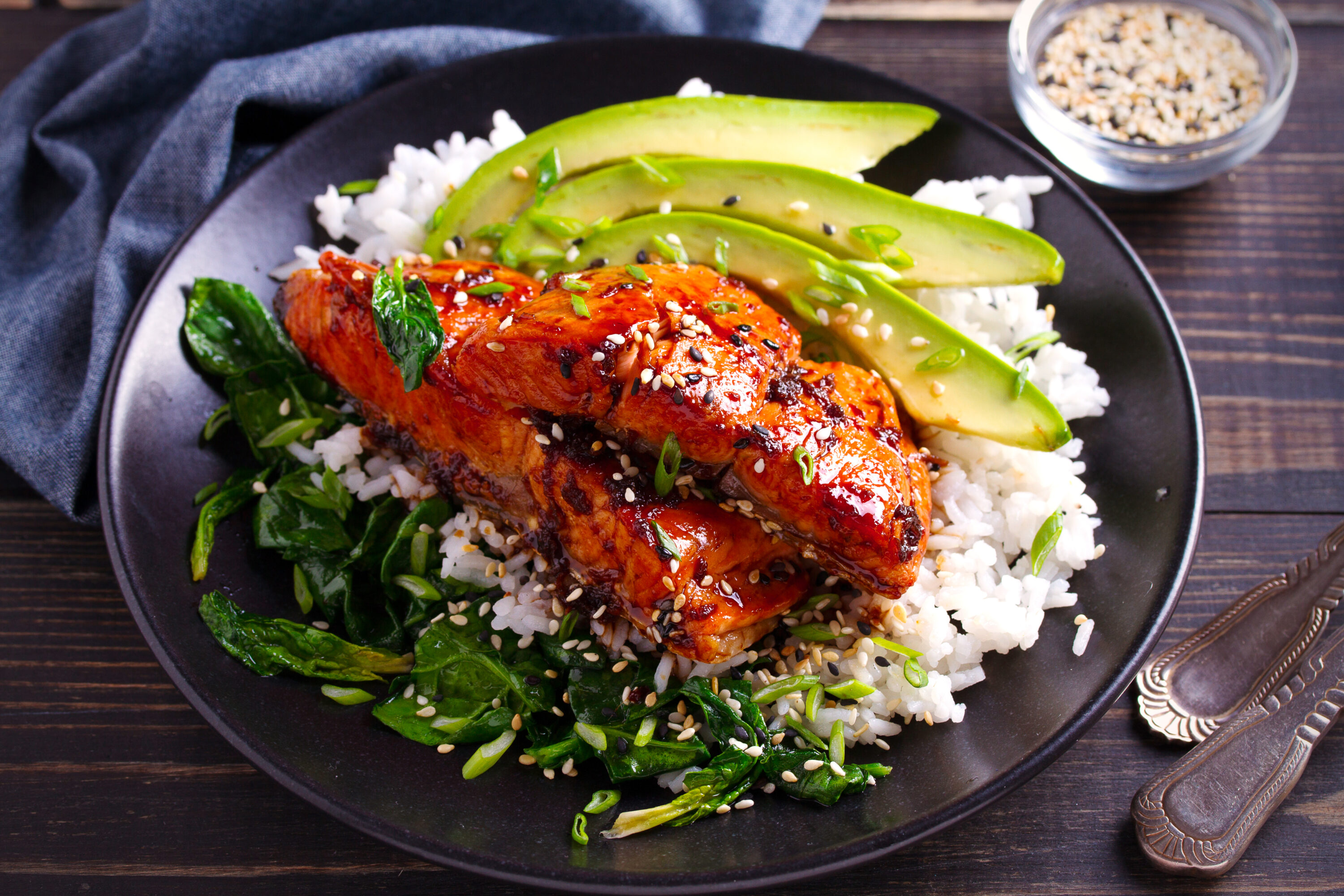 Salmon on bed of rice