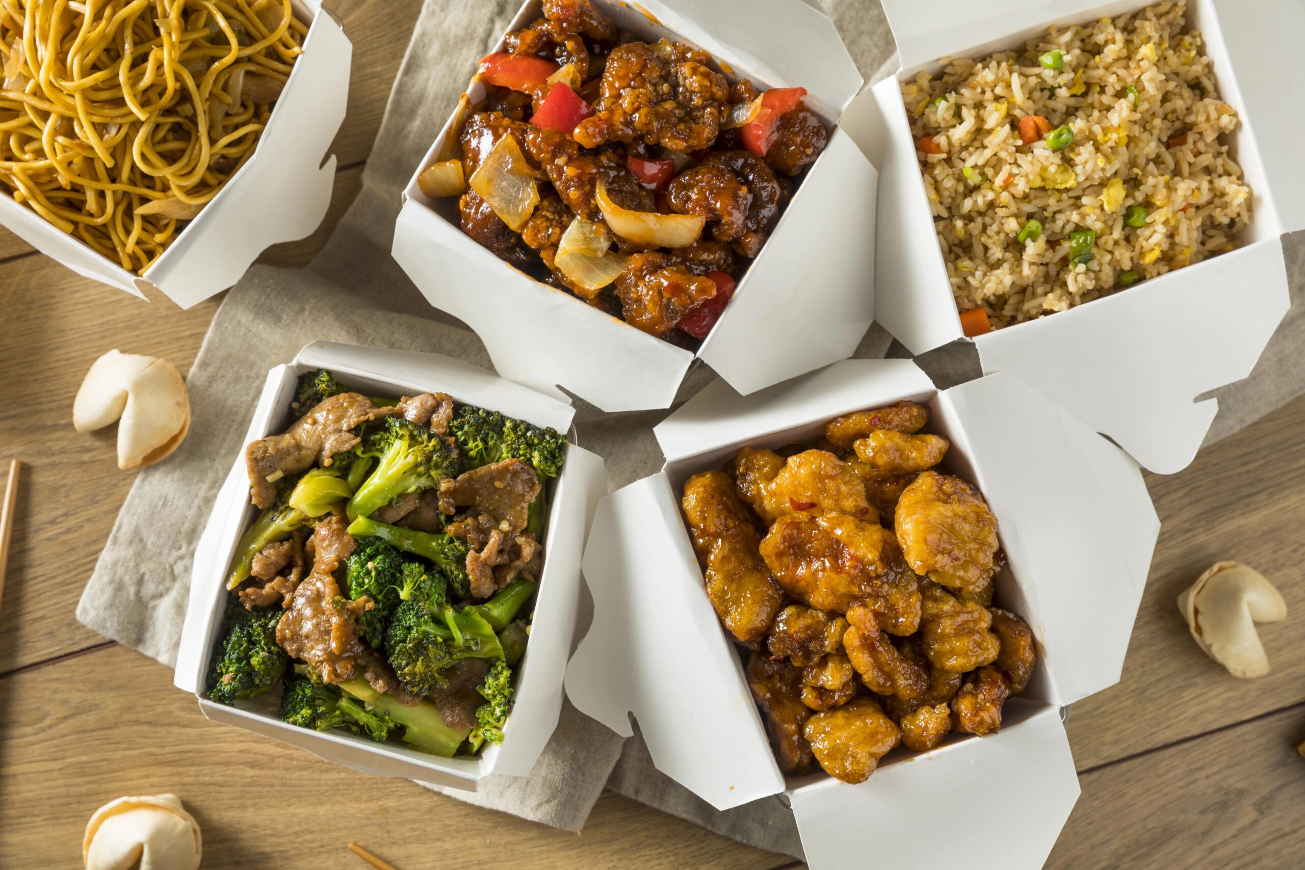 Chinese take-out food in boxes