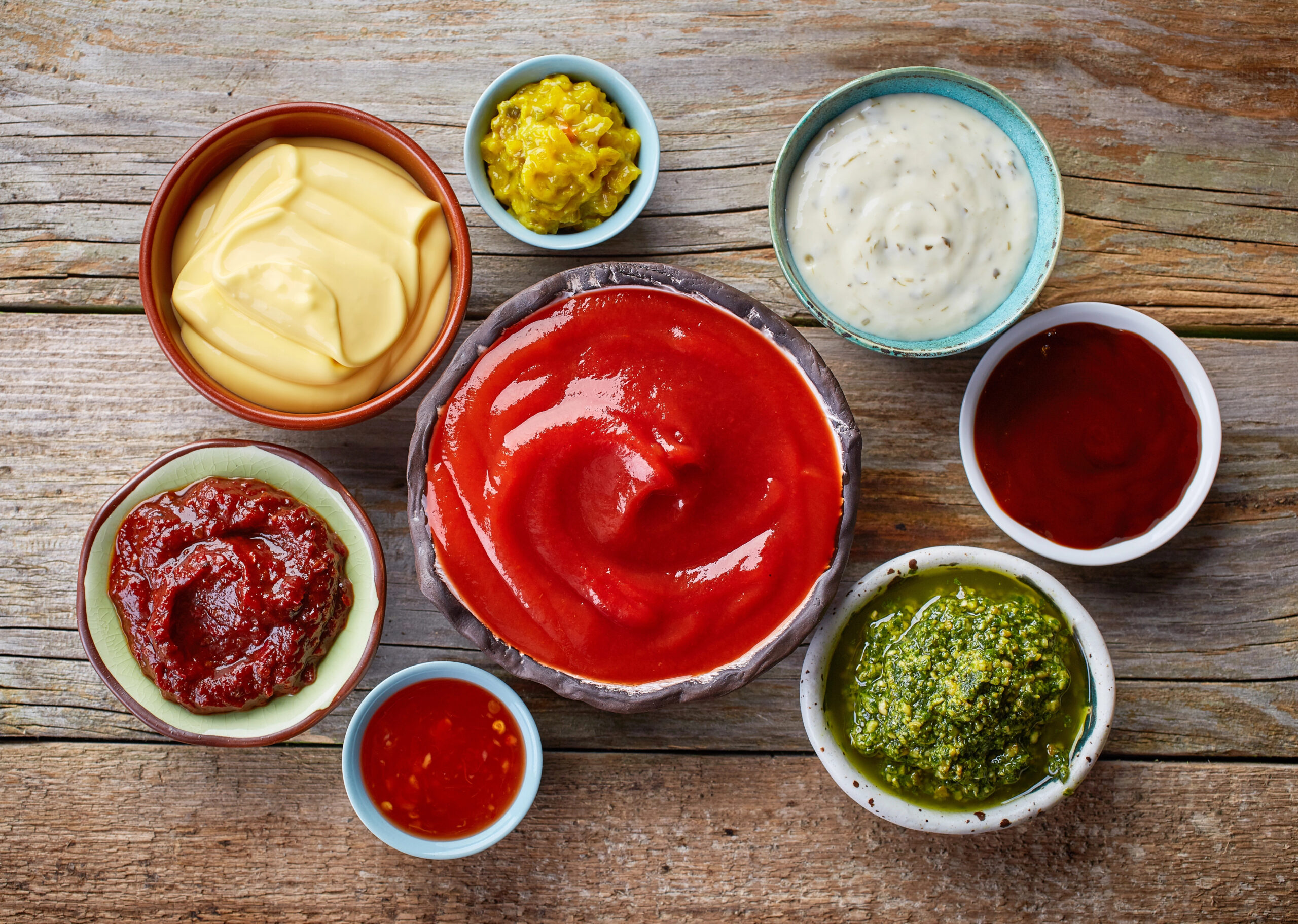Selection of sauces in small bowls