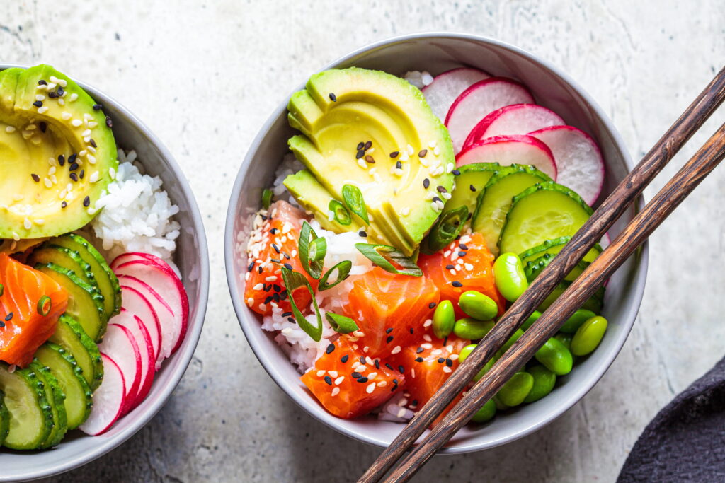Poke bowl with chopsticks